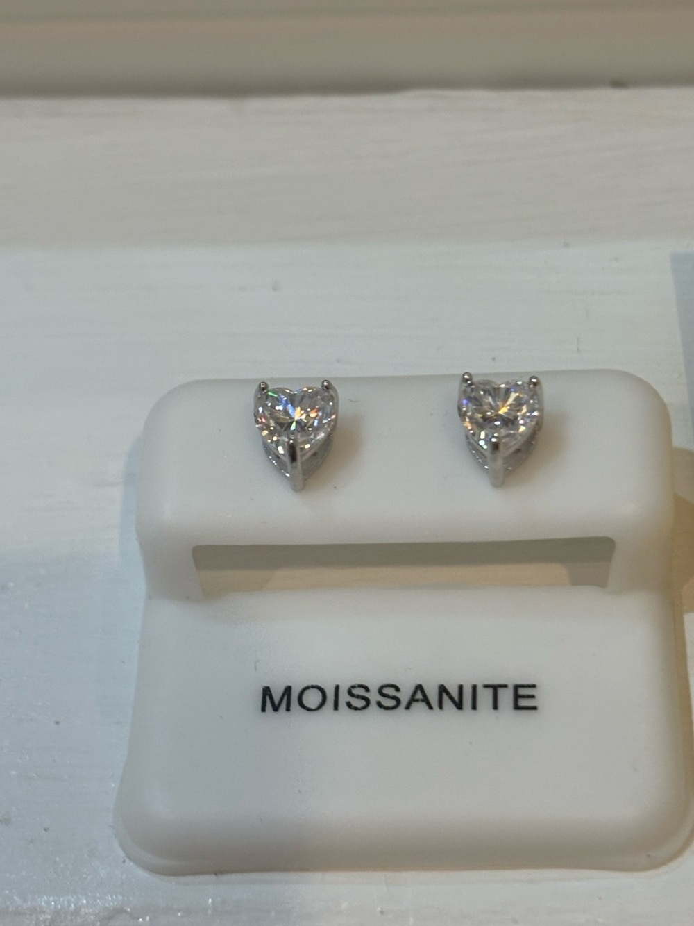 Moissanite Heart Stud Earrings in Silver